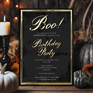 Vintage Boo! Script Lijst Halloween Party Gold Folie Feestdagenkaart
