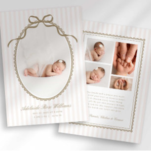 Vintage Boog Baby Foto Geboorteaankondiging Kaart
