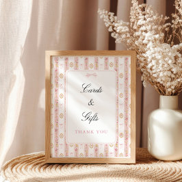 Vintage Boog Roze Bloemige Baby Shower Tafel Sign Poster