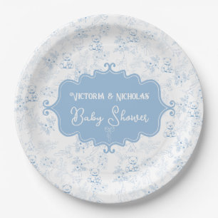 Vintage Boog Teddybeer Baby Shower Papieren Bordje