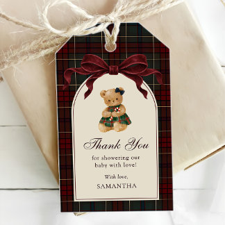 Vintage Boog Teddybeer Kerst Babyshower Cadeaulabel