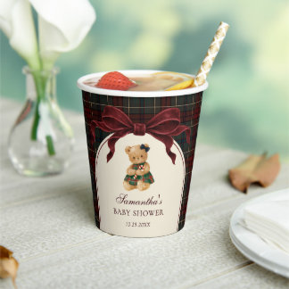 Vintage Boog Teddybeer Kerst Babyshower Papieren Bekers