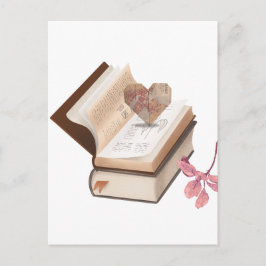 Vintage Book Aesthetic with Heart Map & Botanical Briefkaart