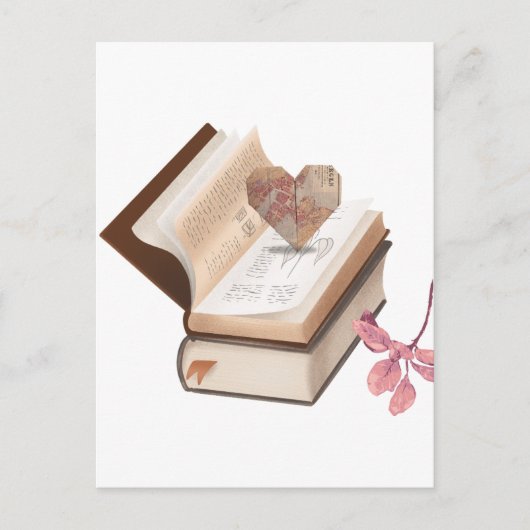 Vintage Book Aesthetic with Heart Map & Botanical Briefkaart (Voorkant)