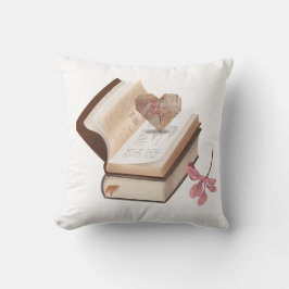 Vintage Book Aesthetic with Heart Map & Botanical Kussen