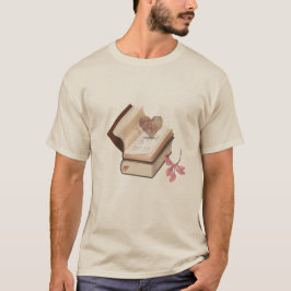 Vintage Book Aesthetic with Heart Map & Botanical T-shirt