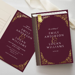 Vintage Book Burgundy Gold Floral Folded Wedding
