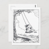 Vintage Book Illustration Girl Swinging Briefkaart (Voorkant / Achterkant)