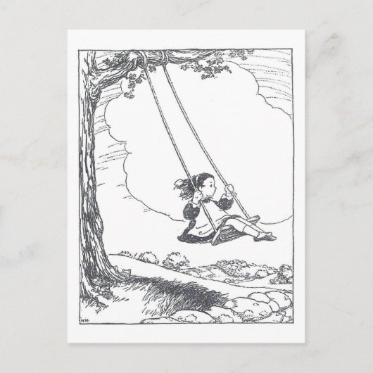 Vintage Book Illustration Girl Swinging Briefkaart (Voorkant)