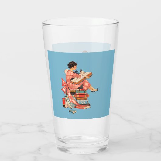 Vintage Book Lover Reading Illustration Glas (Achterkant)