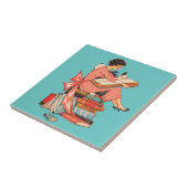 Vintage Book Lover Reading Illustration Tegeltje (Zijkant)