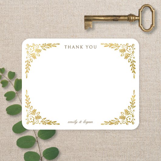 Vintage Book Neutral + Gold Floral Wedding Bedankkaart