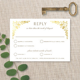 Vintage Book Neutral + Gold Floral Wedding Reply RSVP Kaartje