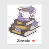 Vintage Book stack and Teacup Sticker (Vel)