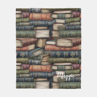 Vintage Book Stack Fleece Deken