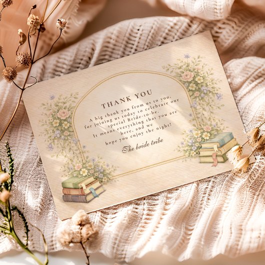 Vintage Bookstack Garden Bridal Shower Bedankkaart