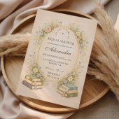 Vintage Bookstack Garden Bridal Shower Kaart