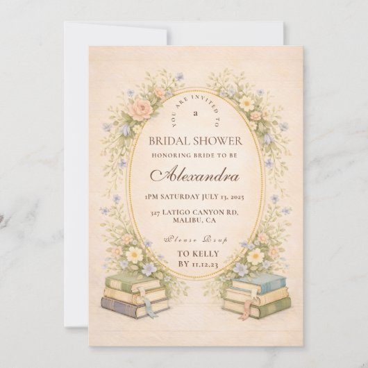 Vintage Bookstack Garden Bridal Shower Kaart (Voorkant)