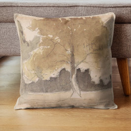 Vintage Boom Landschap Aquarel, Neutraal Cottage Kussen