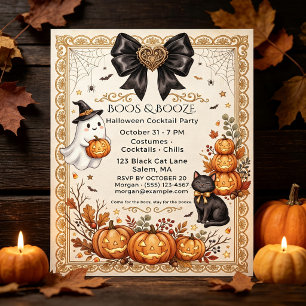 Vintage Boos & Booze Halloween Cocktailparty Kaart