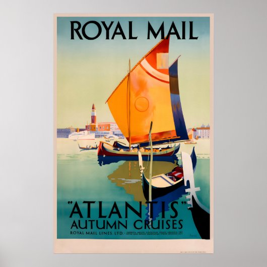 Vintage Boot Schip Atlantis Reisposter - Ingelijst Poster (Voorkant)