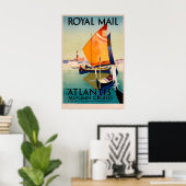 Vintage Boot Schip Atlantis Reisposter - Ingelijst Poster (Thuiskantoor)