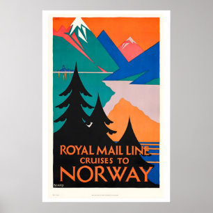 Vintage bootcruise naar Noorwegen Vintage Reizen Poster