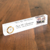 Vintage bord op eigen bureau naambordje (Zijkant)