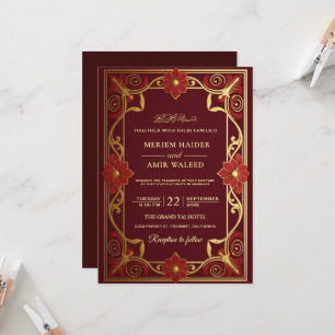 Vintage bordeauxrode en gouden Art Deco islamitisc Kaart