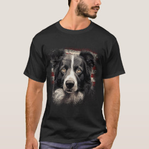 Vintage Border Collie Hond Patriottische Amerikaan T-shirt