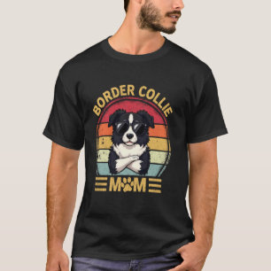 Vintage Border Collie Moeder Puppy Hond Meisjes Vr T-shirt