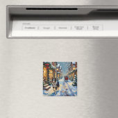 Vintage Border Collie Snowy Village Christmas Magneet (Insitu (Vaatwasser))