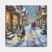 Vintage Border Collie Snowy Village Christmas Magneet (Voorkant)