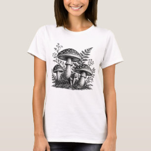 Vintage bos paddenstoelen linocut t-shirt