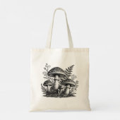 Vintage bos paddenstoelen linosnede tote bag (Achterkant)