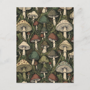 Vintage bos paddenstoelen Moody Cottagecore Briefkaart