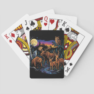 Vintage bos wilde dieren eland beer wolf herten pokerkaarten