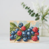 Vintage bosbessen en frambozen  briefkaart (Staand voorkant)
