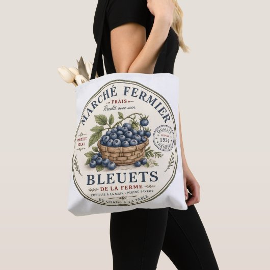 Vintage Bosbessen Label Tote Bag (Dichtbij)