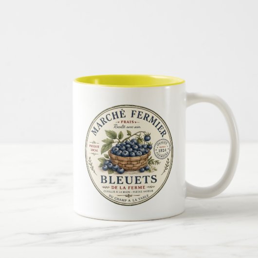 Vintage Bosbessen Label Tweekleurige Koffiemok (Rechts)