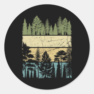 Vintage bosbomen natuur in het wild hiking kampere ronde sticker