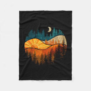 Vintage bosbomen zonsondergang maan buiten natuur fleece deken