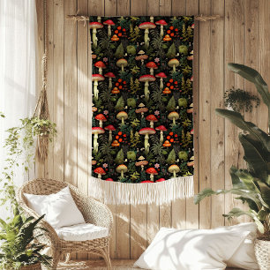 Vintage bosdekken met paddestoelen en rustieke sti fleece deken
