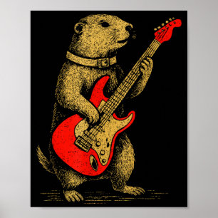 Vintage bosmarmot gitaar spelend grappige muziek k poster