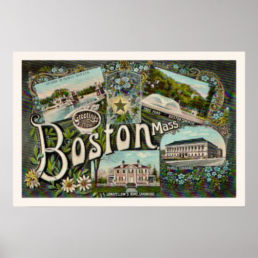 Vintage Boston Landmarks Print (Voorkant)