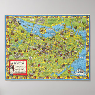Vintage Boston picturale kaartposter 1955 Poster