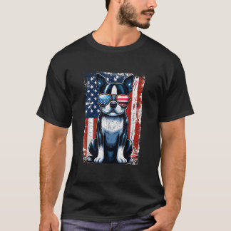 Vintage Boston Terrier Dog American USA US Flag Pe T-shirt