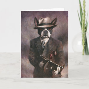 Vintage Boston Terrier Gangster Greetings Card Kaart
