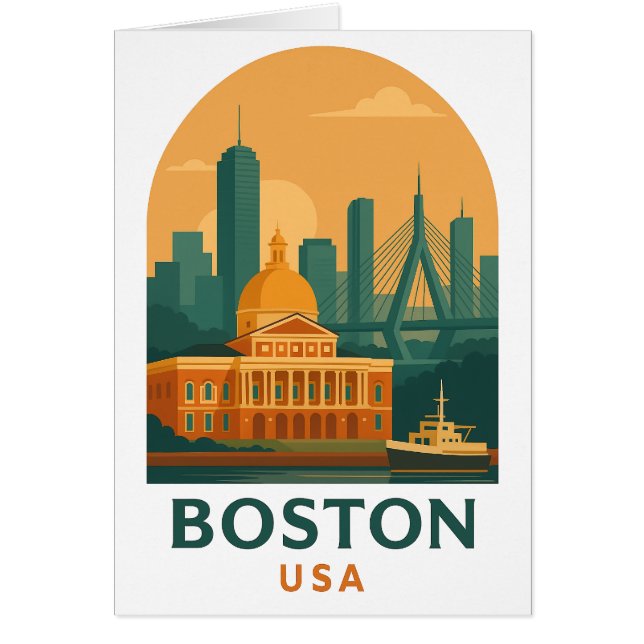 Vintage Boston Travel Greeting Card – Retro USA  (Voorkant)