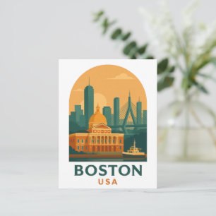 Vintage Boston USA Reis - Retro Stads Kunst Briefkaart